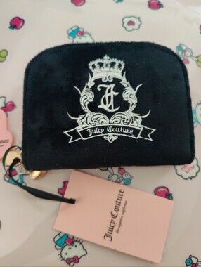 Juicy Couture Black Velour Zippy Compact Wallet